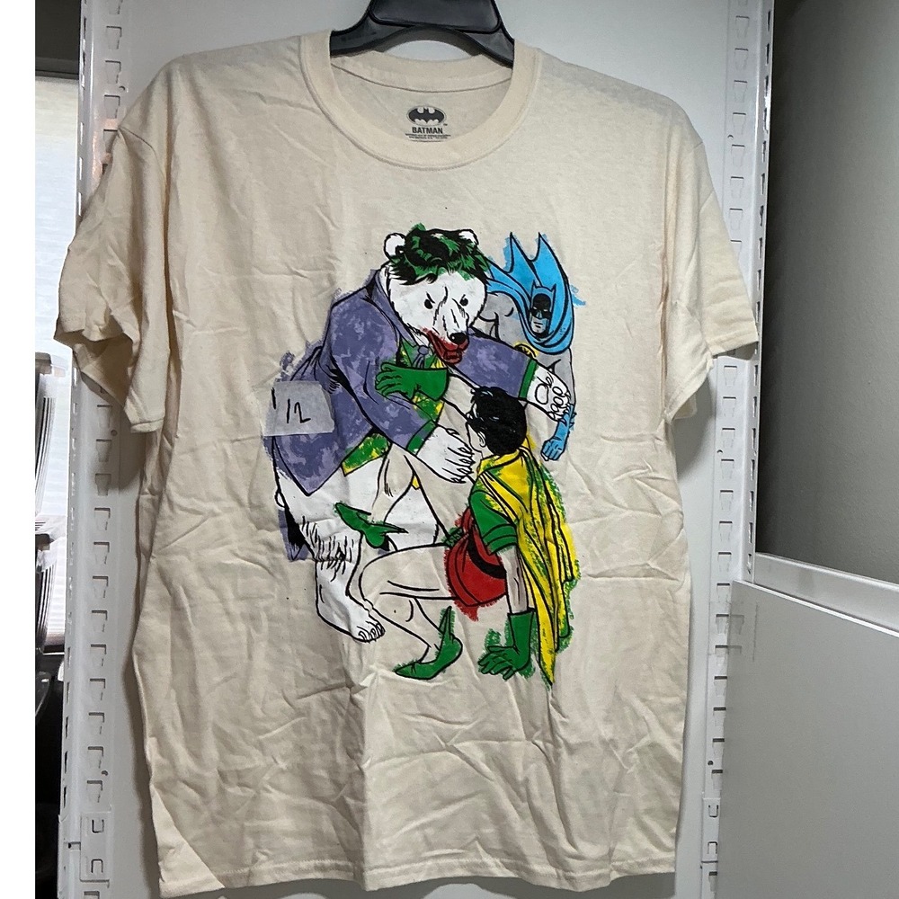 Batman Robin Joker Bear Graphic T-Shirt Mens Large Cream LootWear Exclusive L